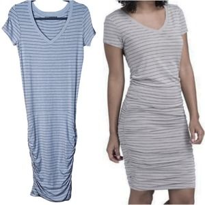 Prana Foundation Dress Gray Stripe Xs Ruched T Sh… - image 1